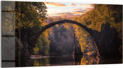 Produktbild von DEQORI Glasbild Echtglas 100x50 cm 'Spiegelbrücke' Wandbild Bild modern Deko