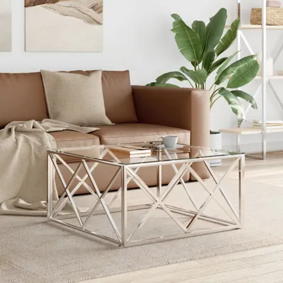 Obrázok produktu pre konferenčný stolík vidaXL 80x80x40 cm Nerezová oceľ a sklo