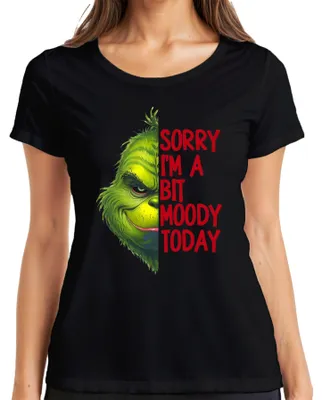 Immagine prodotto di Scusa se sono un po' lunatica oggi Grinch Regalo di Natale divertente Maglietta da donna, nero, XL