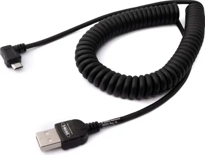 Produktbild von SYSTEM-S USB 2.0 Kabel 200 cm Typ A Stecker zu Micro B Stecker Spirale Winkel in Schwarz