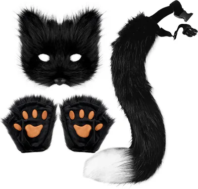 Produktbild von Fuchs-Gesichtskissen, Kunstfuchs-Halbgesichtskissen mit Schwanzhandschuhen, Maskerade, Halloween, Cosplay, Party, Kostümzubehör für Mädchen