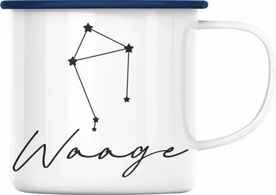 Produktbild von Trendation - Waage Sternzeichen Emaille Tasse Geschenk Horoskop Tierkreiszeichen (Blau)