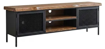 Zdjęcie produktu dla RTV stojak, drewno i metal, styl industrialny, solidne drewno, rustykalny, czarny