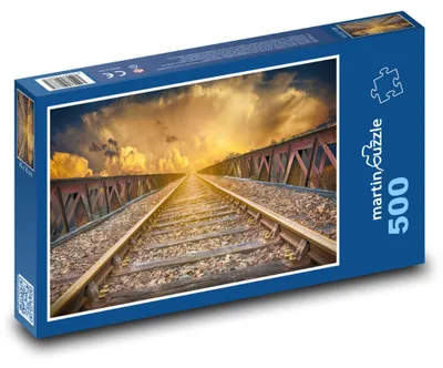 Produktbild von Puzzle 500 Eisenbahnschienen bei Sonnenuntergang - martinpuzzle