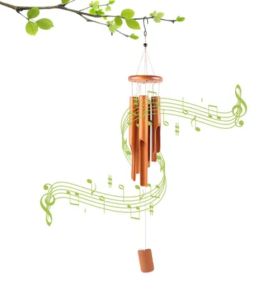 Bambus-Windspiel, 6 Röhren, 75 cm, mit S-Haken, für Garten & Terrasse