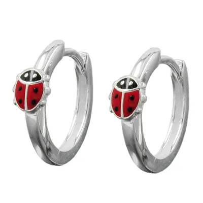 Produktbild von Creole 14x2mm Klappscharnier Marienkäfer rot-schwarz lackiert Silber 925