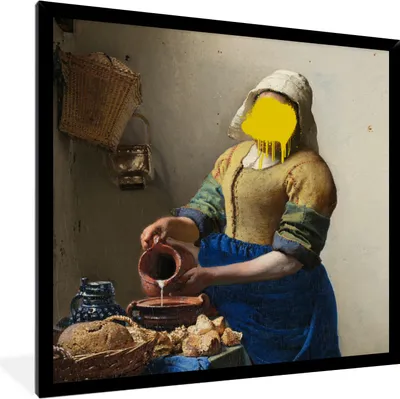 Produktbild von MuchoWow® MuchoWow® Gerahmtes Poster Das Milchmädchen - Vermeer - Kunst 40x40 cm - Poster mit zchwarzem Bilderrahmen - Mit Rahmen - Wanddekoration Schlafzimmer