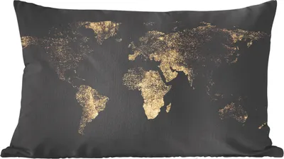 Produktbild von MuchoWow® Zierkissen Sofakissen Wohnzimmer Dekokissen 50x30 cm Weltkarte - Schwarz - Gold - Wohnzimmerdekoration - Polster mit Photo