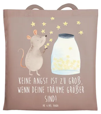Produktbild von Mr. & Mrs. Panda Tote Bag Angst überwinden - Braun Pastell - Geschenk, inspirierende Botschaften, Vertrauem, Herausforderungen, Inspiration, dokumententasche, Trost