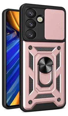 Immagine prodotto di Custodia blindata Hybrid Armor Camshield con copertura della fotocamera e anello in metallo per Samsung Galaxy S25 - Rosa