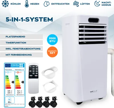 Produktbild von HOME DELUXE - Klimaanlage Mobil SET MOKLI XL DELUXE - 9000 BTU/h (2.600 Watt) - Mobiles Klimagerät mit 5in1 System: kühlen, heizen, entfeuchten, lüften, Nachtmodus