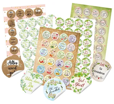 Produktbild von 5 x 24 bunte Aufkleber - großes Sticker Set Glück Hoffnung Motivation Liebe