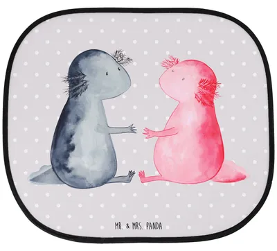Produktbild von Mr. & Mrs. Panda Auto Sonnenblende Axolotl Liebe - Grau Pastell - Geschenk, Sonnenschutz, saugnapf, für, Lurch, Seitlicher, Verliebt, Valentinstag