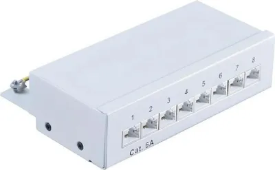 Image de Panneau de brassage S-Impuls Cat.6A, 8 ports, blindé, LSA, gris, 1 pièce.