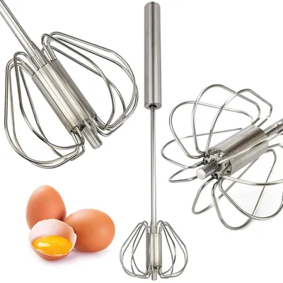 Produktbild von Drehbesen Eierbesen Schneebesen Handrührbesen rotierend 31 cm manuelle Küchenquirl aus Metall