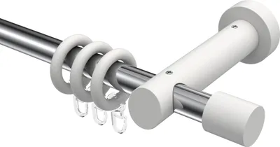 Produktbild von Interdeco Gardinenstange / Vorhangstange Chrom / Weiß, Typ Talena Feta (Kappe), 20 mm Ø 1-läufig, 180 cm