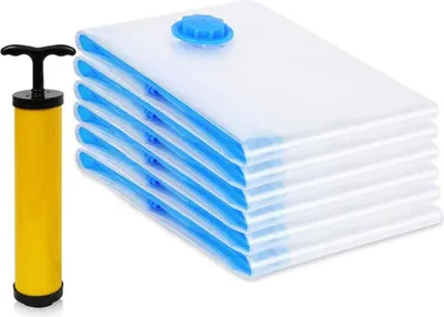 Produktbild von Vakuum Aufbewahrungsbeutel – XL Set mit 6 Beuteln und Handpumpe – Praktische Reisetaschen für Kleidung, Decken und Jacken