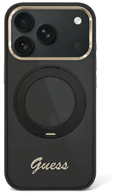 Obrázok produktu pre Puzdro na telefón iPhone 18 Pro Max / 17 Pro Max, značka Guess, technológia IML, otočný stojan, kovové logo "Script", kompatibilné s MagSafe, čierna farba