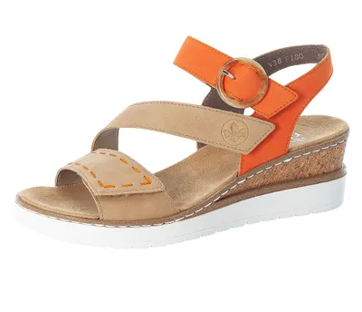 Produktbild von Rieker Damen Sandalen Keilabsatz Sandaletten V38F1-60, Größe:41 EU, Farbe:Beige