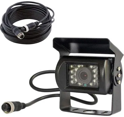 Image de Caméra de recul à vision nocturne à 4 broches - Câble de 15 mètres à 4 broches - 18 LED IR - Robuste et étanche - 12 V-24 V - Pour bus, camions et remorques