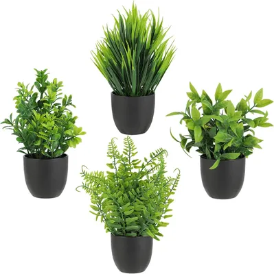 Productafbeelding van Set van 4 Kunstplanten in Pot, 23 cm hoog, decoratieve nepplanten voor thuis en kantoor
