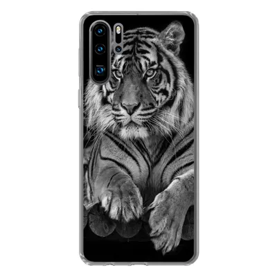 Produktbild von MuchoWow® Handyhülle Schutzhülle Hülle für Huawei P30 Pro Sumatra-Tiger auf schwarzem Hintergrund Silikon Softcase Handy Hülle - Schutzdeckel