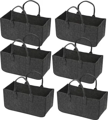 Produktbild von Vigevee 6x Kaminholztasche Filzkorb 50×25×25 cm, faltbarer Holzkorb für Kaminholz mit Griffen, Dunkelgrau