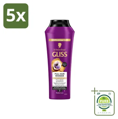 Imagen del producto de 5 champús Gliss Full Hair Wonder - 250 ml cada uno - Paquete grande - 5 unidades