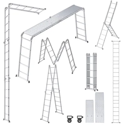Produktbild von Teleskopstange – Haushaltsleiter – Mehrzweckleiter – Gerüstleiter – Arbeitsplattform – Aluminium – 4 x 5 Sprossen