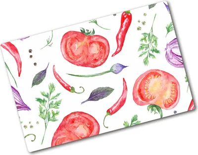 Produktbild von Tulup Glas Herdabdeckplatte - 80x52 cm - Glaskeramikkochfeld-Abdeckung Spritzschutz Glasabdeckplatte - Einteilig - Essen & Getränke - Tomaten und Gewürze - Rot