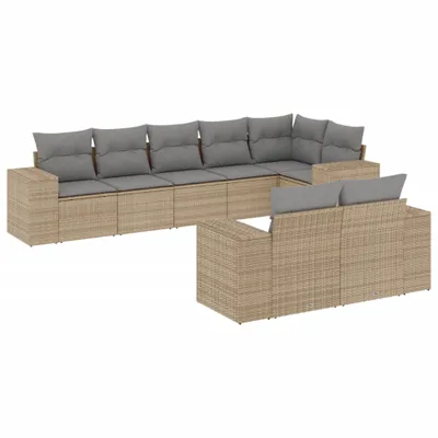 Produktbild von 8-tlg. Garten-Sofagarnitur mit Kissen Beige Poly Rattan
