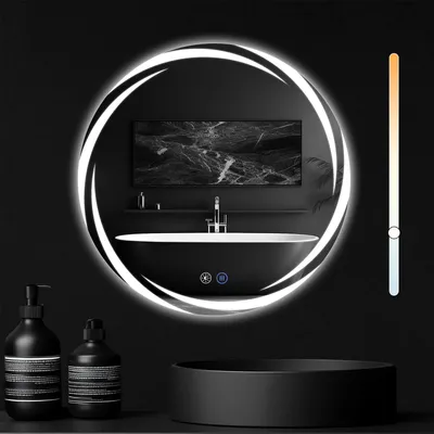 Image de Miroir de salle de bain ZMH avec éclairage Miroir de salle de bain rond Miroir LED rond 50 cm Éclairage tactile à intensité variable Miroir rond anti-buée éclairé pour salle de bain