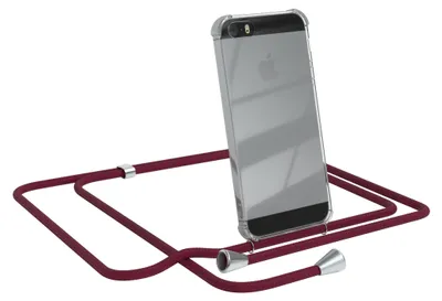 Produktbild von EAZY CASE Handykette kompatibel mit Apple iPhone SE 2016, iPhone 5 / 5S, Handyhülle mit Umhängeband, Handykordel, Schutzhülle Clear, Band in Rot