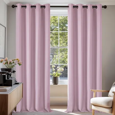 Obrázek produktu pro Zatemňovací závěs s oky, termoizolační závěs, ochrana proti chladu, rozměry 245 x 140 cm, světle růžová barva, sada 2 kusů