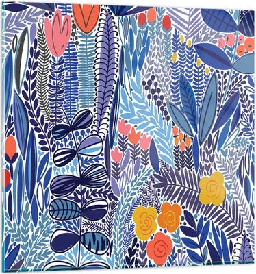 Produktbild von Bilder auf glas - Blumen Blätter Illustration Tropen - 70x70cm - Glasbilder - Wandbilder - Kunstdruck - zum Aufhängen bereit - Wanddekoration aus Glas - Glas Bilder - Wandbild auf Glas - GAC70x70-2944