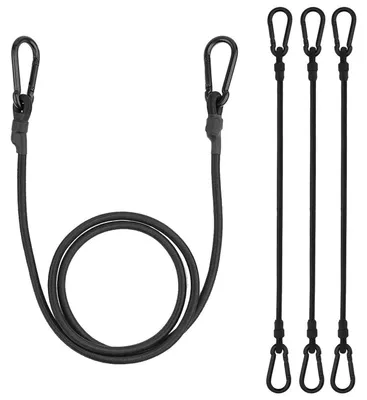 Obrázok produktu pre Gumička s karabínou, 150 cm, 4-dielna sada, čierna, 8 mm, gumové lanko, expander pre nosiče batožiny, bicykle, prívesné vozíky