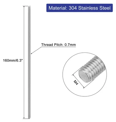 Produktbild von 6 Stš¹ck Gewindestangen, M4 x 160mm, 304 Edelstahl, Gewindestab mit metrischem Vollgewinde, M4-0,7 Gewindesteigung fš¹r M?bel- und Maschinenmontage