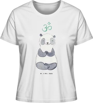 Produktbild von Mr. & Mrs. Panda Basic Shirt Damen Panda Meditieren Größe L - Weiß - Geschenk, T-Shirt, Kurzarmshirt, Meditationskurs, Kurzarm, Meditation, Oberteil