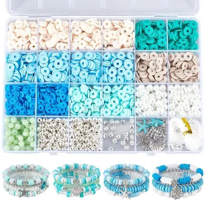 Produktbild von Bastelset Armbänder Ozean Motiv 4 Sets Polymer Tonperlen Glasperlen Charms für Frauen