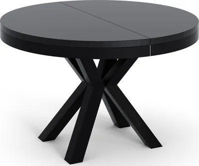 Produktbild von Runder Ausziehbarer Esstisch im Loft-Stil - Industrieller Tisch mit Schwarzen Metallbeinen - Platzsparender Tisch für Wohnzimmer - Schwarz - 100 bis 180 cm