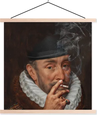 Produktbild von MuchoWow® Textilposter Wilhelm von Oranien - Kunst - Rauchen 40x40 cm mit holzfarbenen Rahmen - Posterleiste