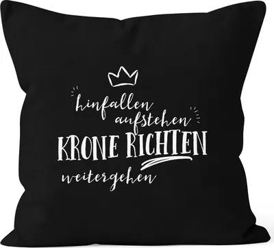 Produktbild von Kissenbezug Hinfallen, aufstehen, Krone richten, weitergehen Moonworks® schwarz unisize