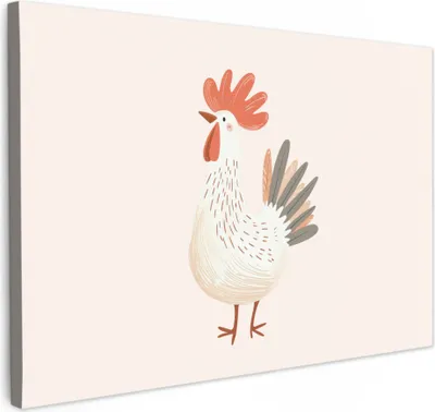 Produktbild von Leinwand Bilder 90x60 cm - Kinder Beige - Hühner - Bauernhof, Bilder Wohnzimmer Modern, Wanddeko