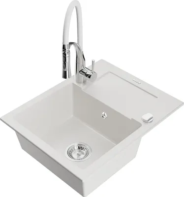 Image de Enzo granit évier 1 avec égouttoir y compris mélangeur Aster, blanc (6506-20-73450-02)