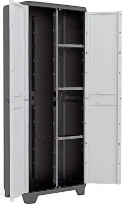 Produktbild von KETER Linear Mehrzweckschrank, 68 x 39 x 173 cm, Schwarz und Grau, 3 verstellbare Regale