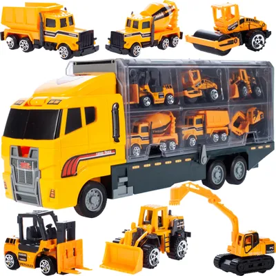 Image de MalPlay toy trucks set construction cars 6 in a set| excavateur, rouleau, chariot élévateur, bétonnière, bulldozer et camion benne | à partir de 3 ans