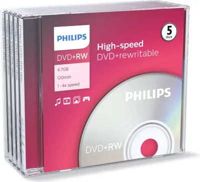 Image de Philips DVD-Rohlinge, 120Min, 4.7Go, Vitesse 4x, Boîtier Jewel (5 disques)
