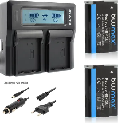 Produktbild von 2x Akku + Lader passend für Canon NB-12L LEGRIA mini X VIXIA mini X 1800 mAh