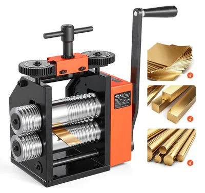 Imagen del producto de Máquina combinada de laminación, máquina de laminación para joyería, rodillos de 85 mm de ancho, rodillos planos, prensa manual para joyería, herramienta de laminación, herramientas de bricolaje para joyería (120x55 mm)
