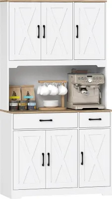 Produktbild von ZMH Hochschrank für die Küche mit 6 Türen 2 Schubladen Arbeitsplatte und verstellbaren Einlegeböden 94 x 395 x 1752 cm Weiß